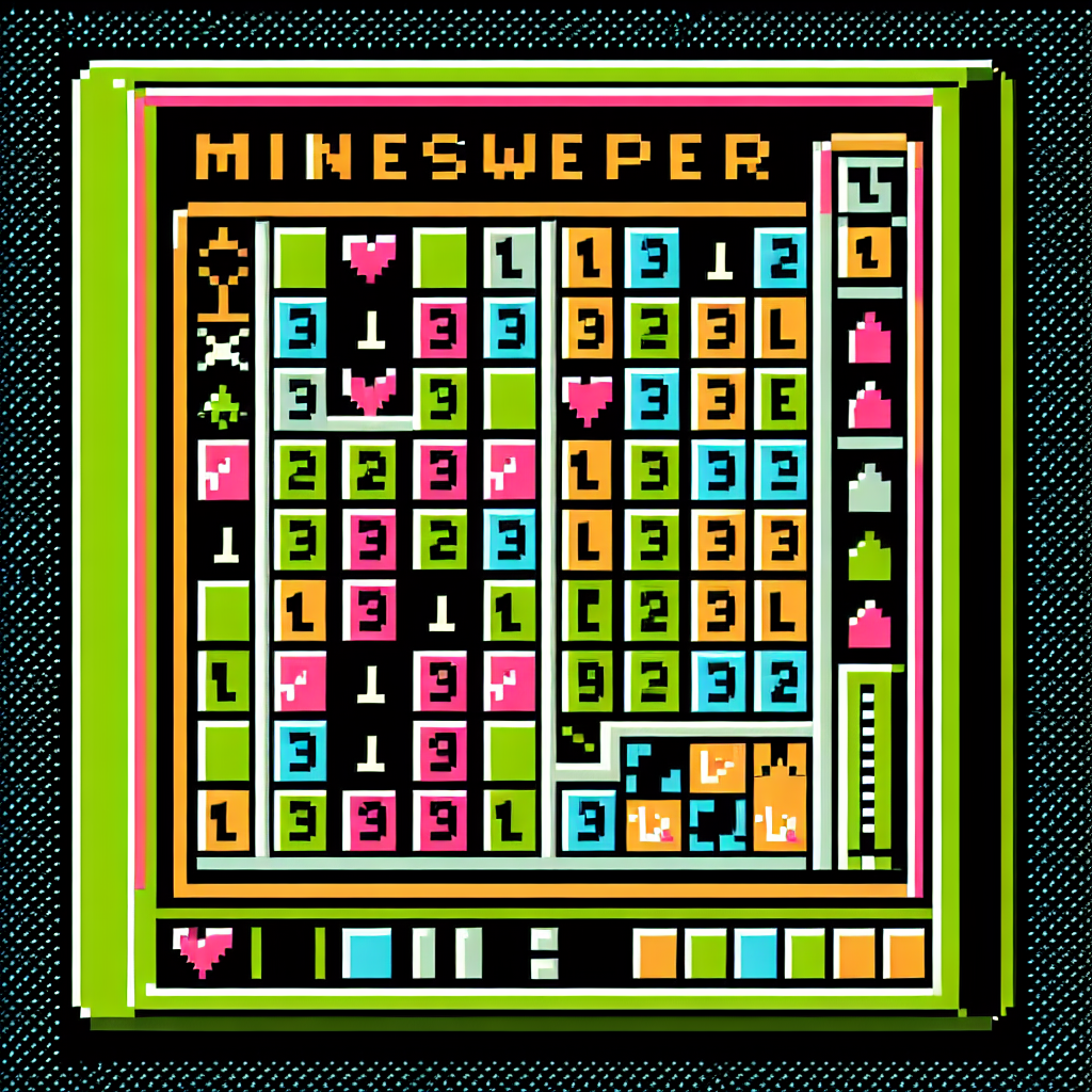 A classic Minesweeper game board partially solved with numbered tiles and flags.