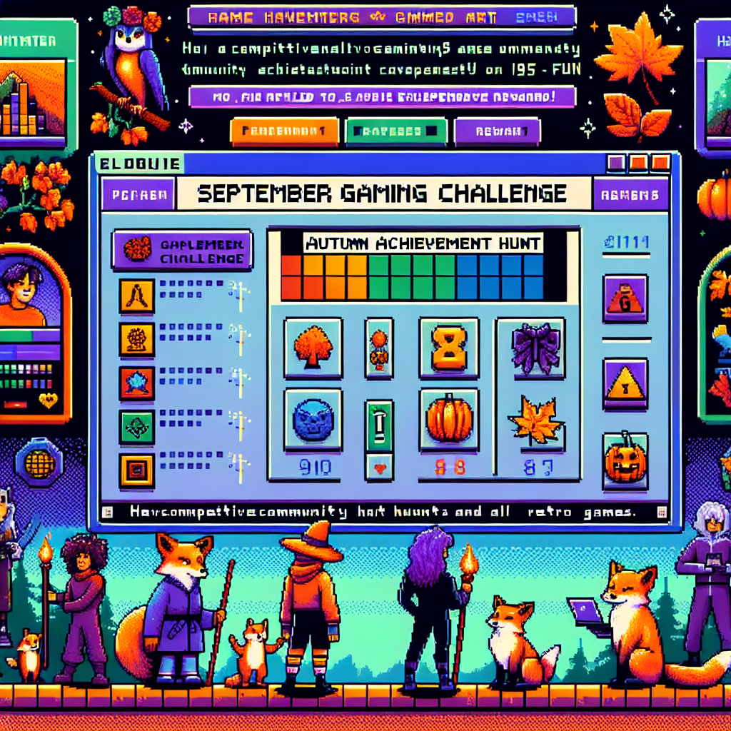 Win95.fun September challenge interface showing autumn-themed achievements, progress tracking, and special rewards.