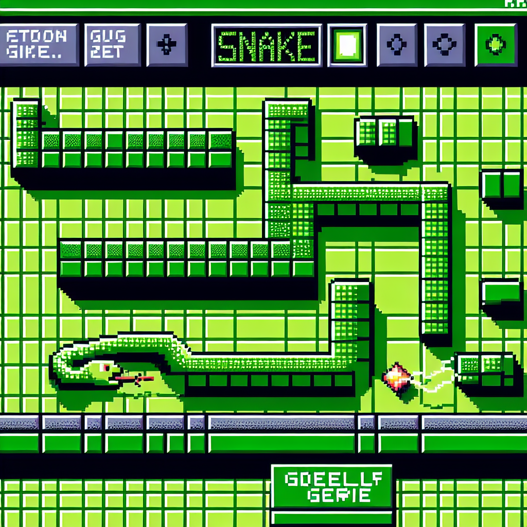 Snake game screenshot showing advanced scoring techniques and optimal patterns in classic green pixel style.